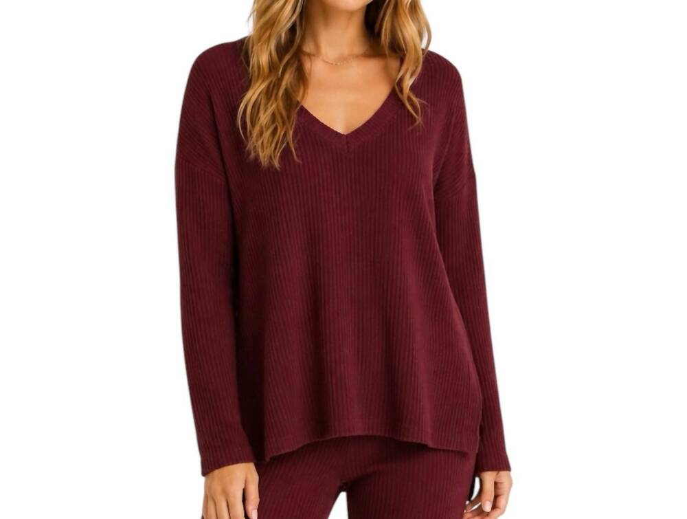 NEW Z SUPPLY me time rib long sleeve top in garnet